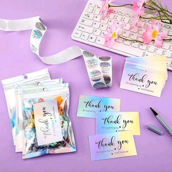 🔹️ 570 PIECES 50 silver thank you cards +500 “Thank You” sticker 20 bags ✨️ - Picture 2 of 12